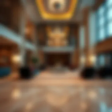 Luxurious hotel lobby with elegant furnishings and decor