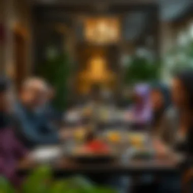 A group enjoying a meal, highlighting the restaurant's diverse clientele