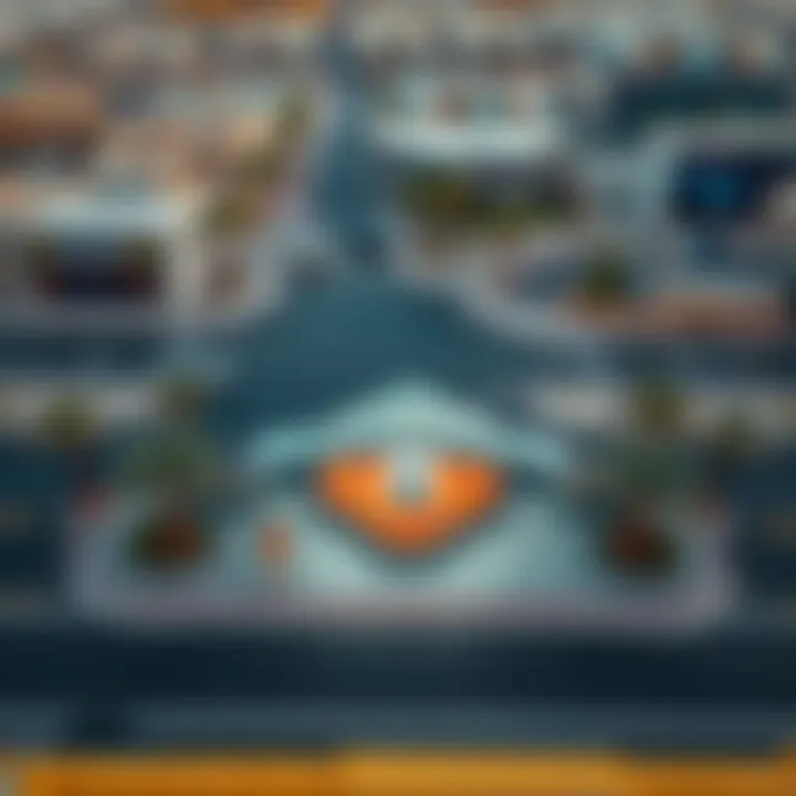 Aerial view of the Al Qasba bus stop showcasing its modern design