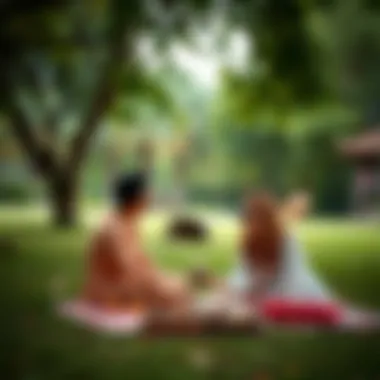 An intimate picnic in a beautiful park with lush greenery