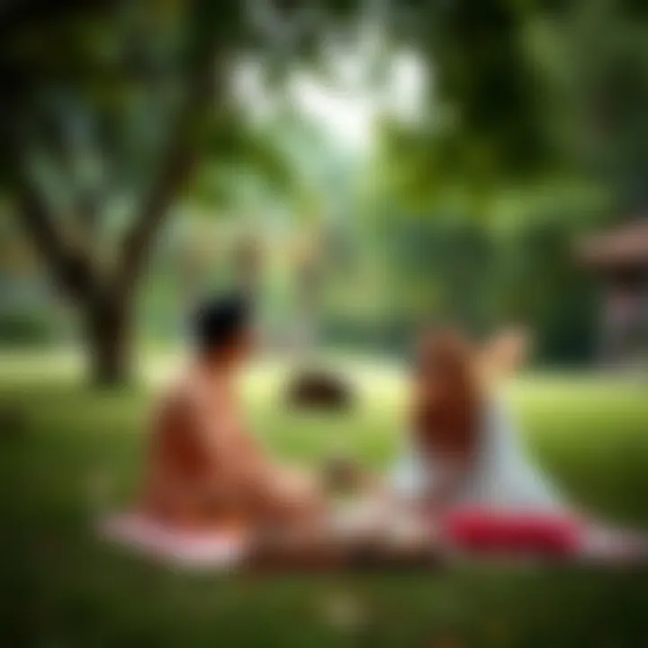 An intimate picnic in a beautiful park with lush greenery