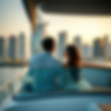 A couple on a scenic boat ride in the Dubai Marina