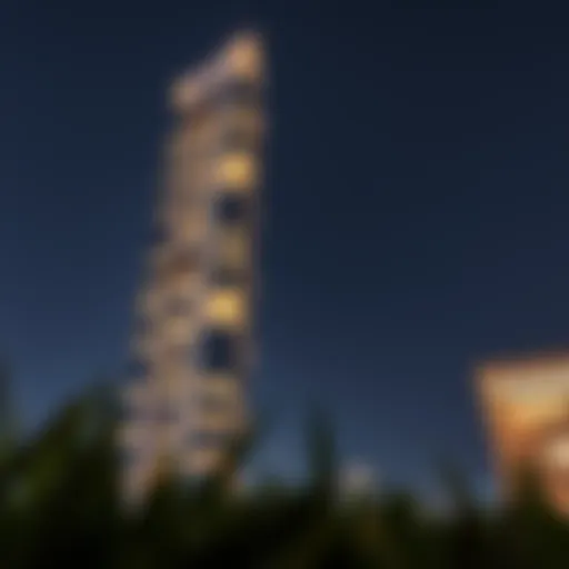 Stunning exterior view of Binary Tower at night