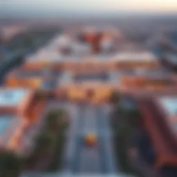 Aerial view of Bismi Souk Al Marfa showcasing its modern architecture and surrounding amenities