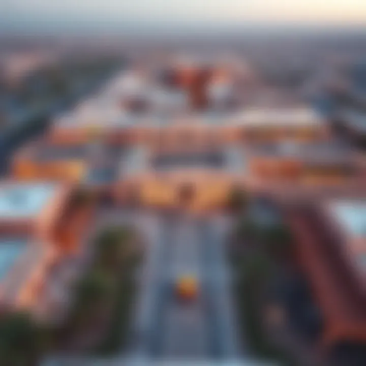 Aerial view of Bismi Souk Al Marfa showcasing its modern architecture and surrounding amenities