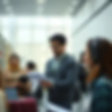 Parents discussing education options at a school fair
