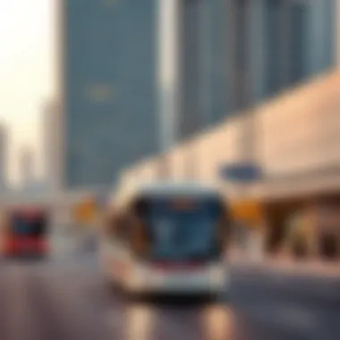 A Busy Arrival at Bur Dubai Bus Stand A bus arriving at Bur Dubai Bus Stand with a city backdrop