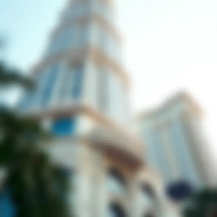 Detailed architectural features and facade of the tower