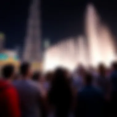 Crowd gathered to witness the Burj Khalifa Fountain Show