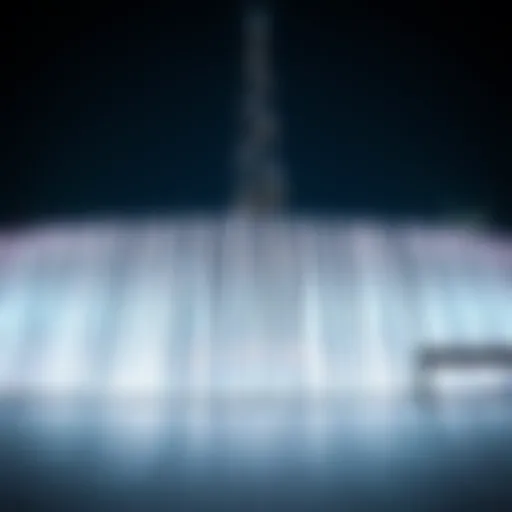 Majestic view of the Burj Khalifa Fountain Show at night