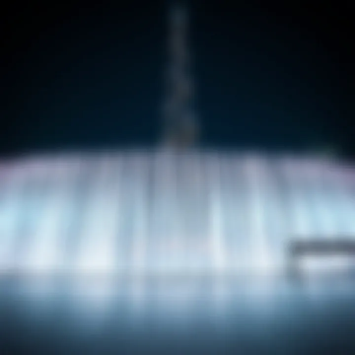 Majestic view of the Burj Khalifa Fountain Show at night