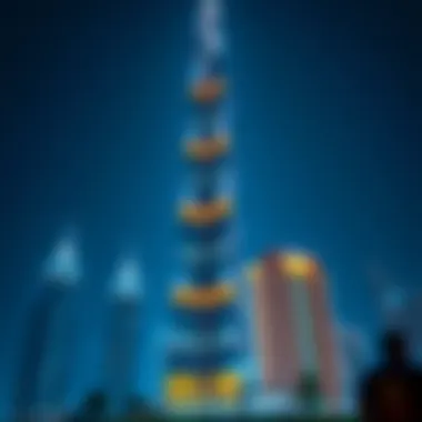 Burj Khalifa Illuminated at Night Night illuminated Burj Khalifa with colorful lights