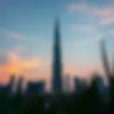 Stunning view of Burj Khalifa against a sunset sky