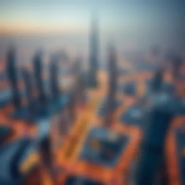 Aerial view of Dubai skyline highlighting iconic buildings
