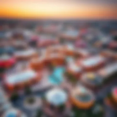 Aerial view of Global Village showcasing diverse pavilions