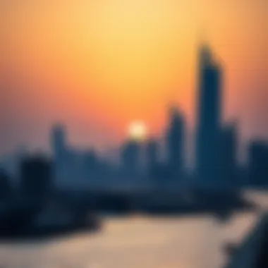 Dubai Skyline at Sunset with Damac XL Tower The skyline of Dubai featuring Damac XL Tower at sunset