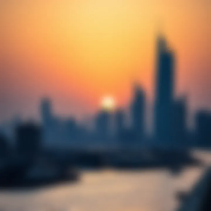 Dubai Skyline at Sunset with Damac XL Tower The skyline of Dubai featuring Damac XL Tower at sunset