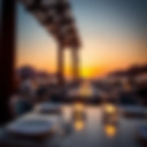 A stunning sunset view over the beachside restaurants at JBR, showcasing outdoor dining ambiance