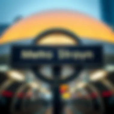 Cultural Significance of Metro Station Signs A close-up view of a Dubai Metro station sign reflecting its cultural significance.