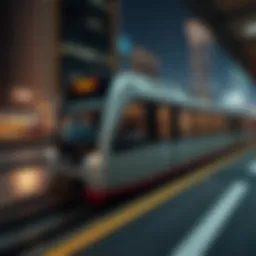 Dubai Metro train speeding through the city