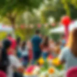 A vibrant celebration of Mother's Day in a Dubai park with families gathered together.