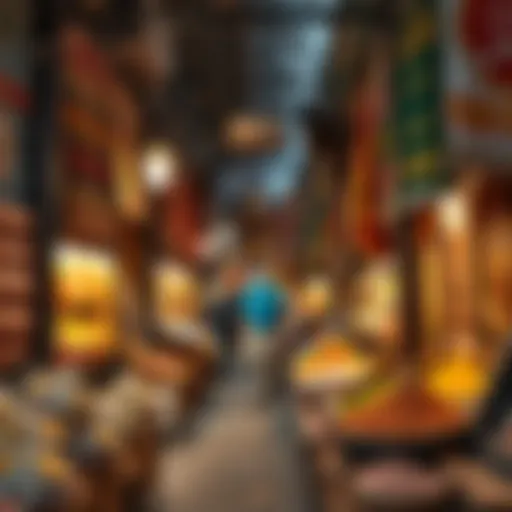 Vibrant souk with colorful spices and textiles