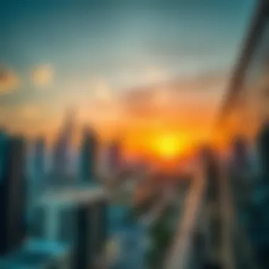 Sunset Over Bur Dubai Skyline Scenic view of Bur Dubai skyline at sunset