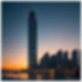 Stunning exterior view of Avant Tower at sunset