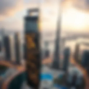 Panoramic skyline view from a balcony in Avant Tower