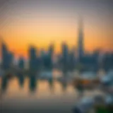 Stunning view of Dubai Marina skyline at sunset