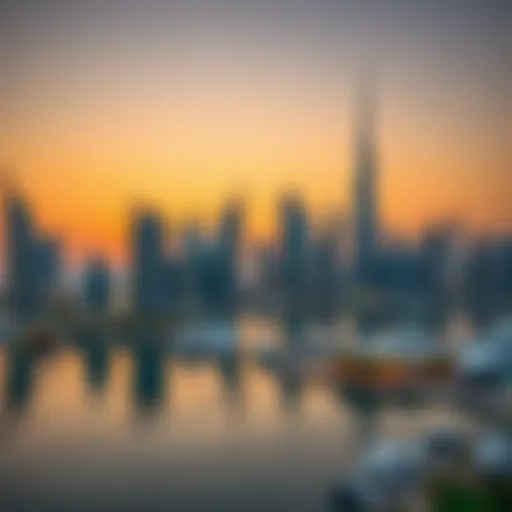 Stunning view of Dubai Marina skyline at sunset