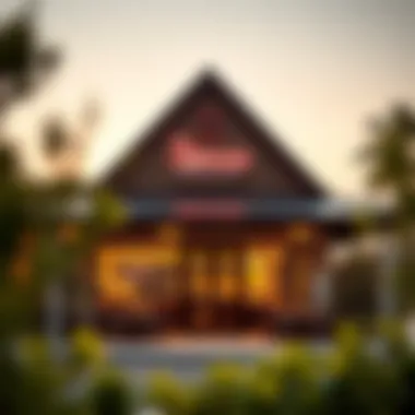 Modern Japanese Restaurant Exterior An inviting view of a modern Japanese restaurant exterior at sunset