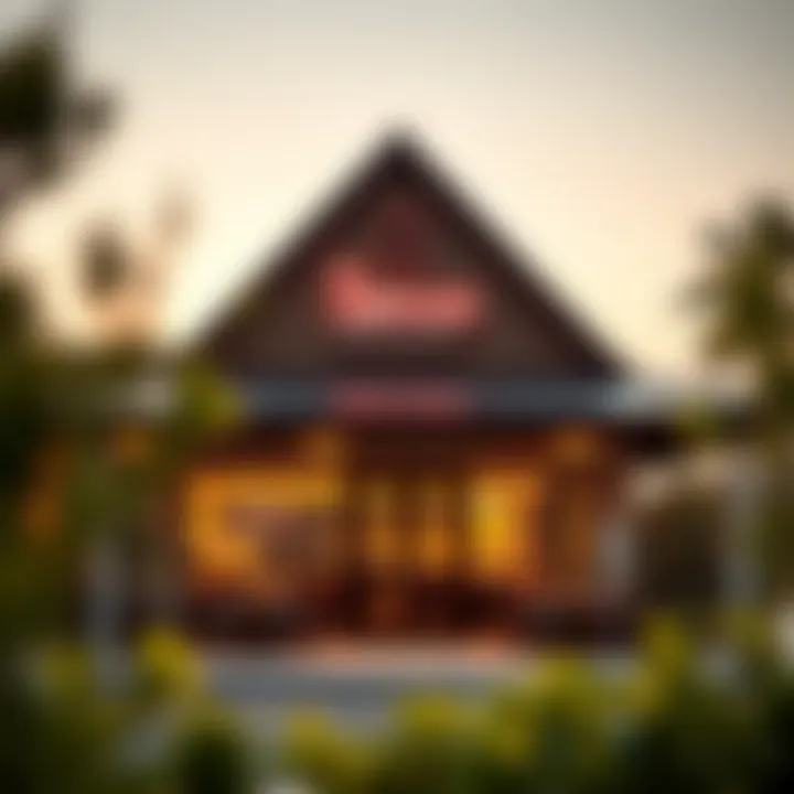 Modern Japanese Restaurant Exterior An inviting view of a modern Japanese restaurant exterior at sunset