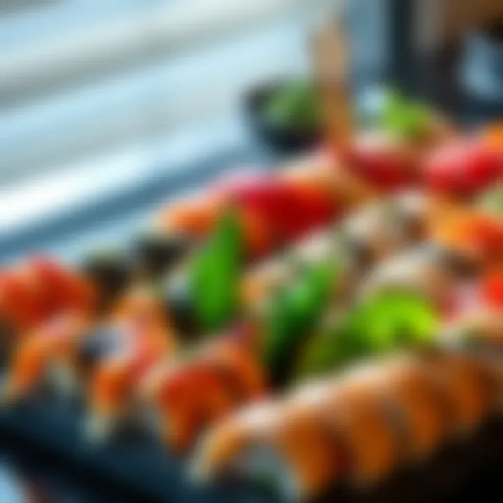 Sushi Platter Presentation A beautifully arranged sushi platter showcasing a variety of sushi types