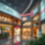 A vibrant outlet mall showcasing luxury brands.