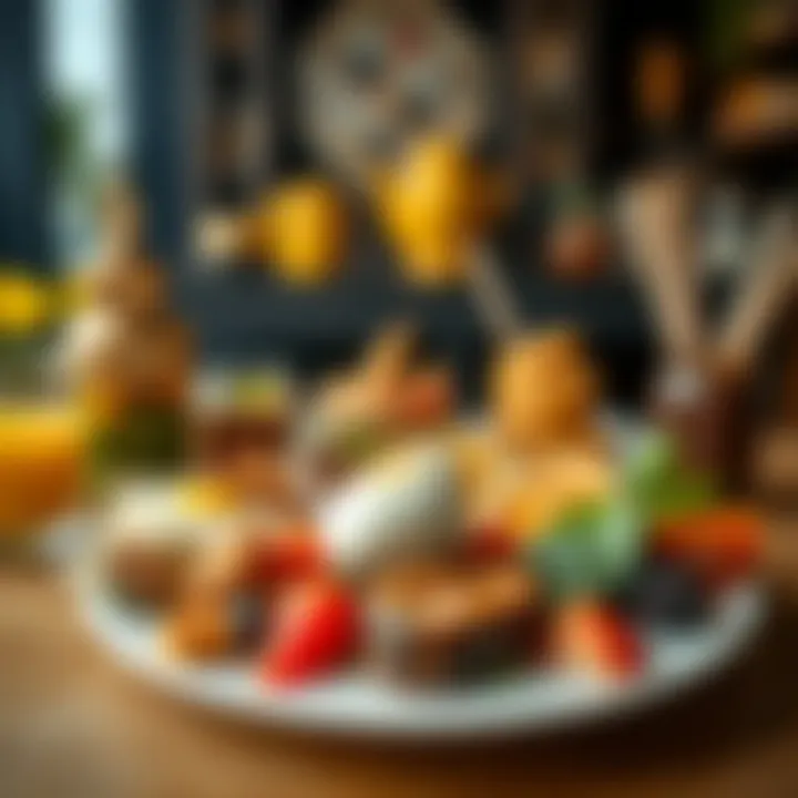 Colorful plate of international breakfast items reflecting Dubai's diversity