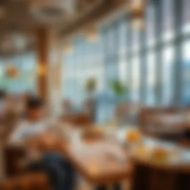 Modern café interior showcasing a trendy breakfast setting