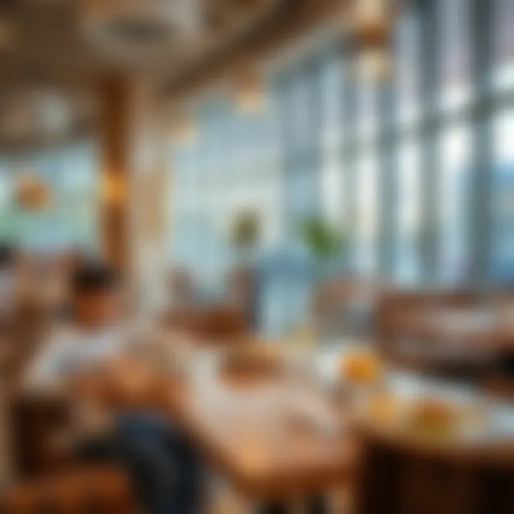 Modern café interior showcasing a trendy breakfast setting