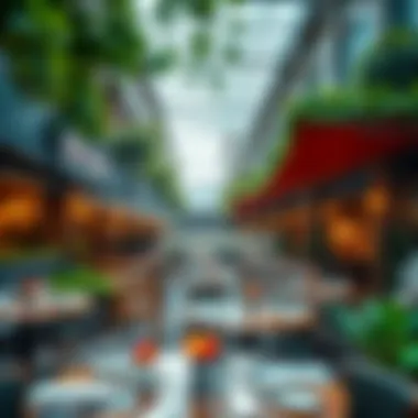 A vibrant view of Bay Square showcasing diverse dining options