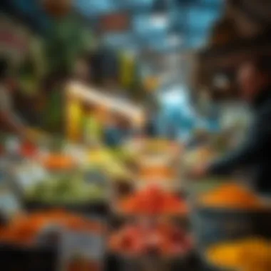 A vibrant local market showcasing fresh produce and spices