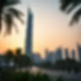 Stunning view of DMCC Almas Tower at sunset