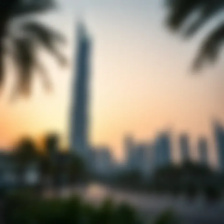 Stunning view of DMCC Almas Tower at sunset