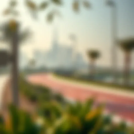 Scenic View of Dubai Cycling Track A scenic view of the Dubai Cycling Track showcasing its design and landscaping