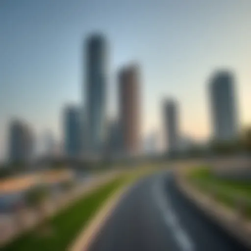Scenic view of a Dubai cycling track surrounded by skyscrapers