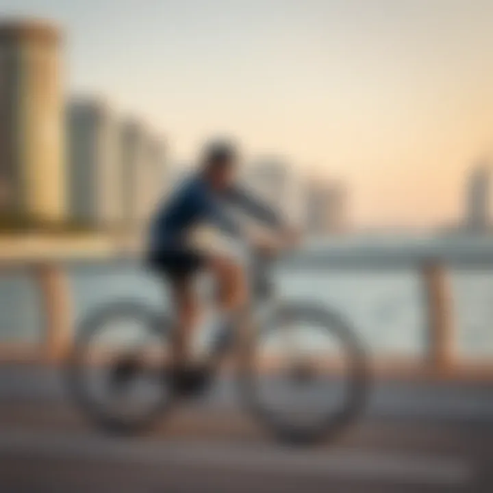 Waterfront Cycling Experience Cyclist enjoying a ride along Dubai's waterfront