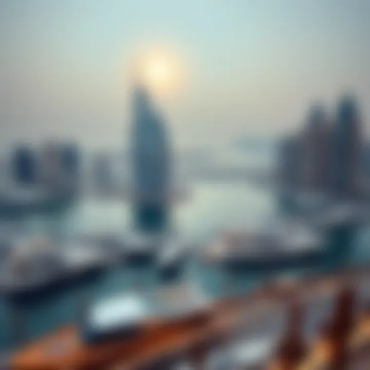 A panoramic view of Dubai Marina with luxurious yachts