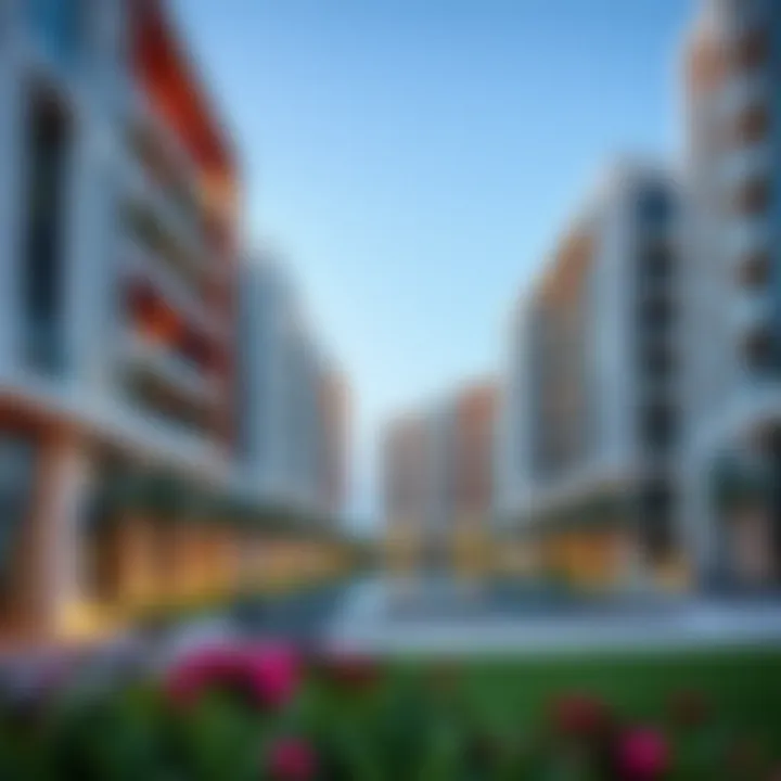Modern residential buildings and landscapes in Dubai Hills Residence