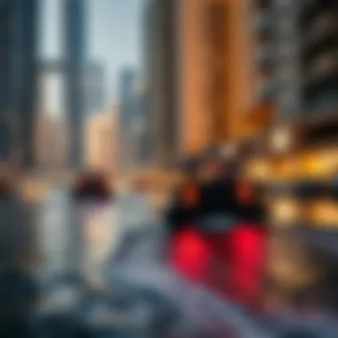 Water taxi navigating through the vibrant Dubai Marina