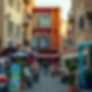 Dynamic Neighborhood Life Vibrant neighborhood scene with shops and cafes