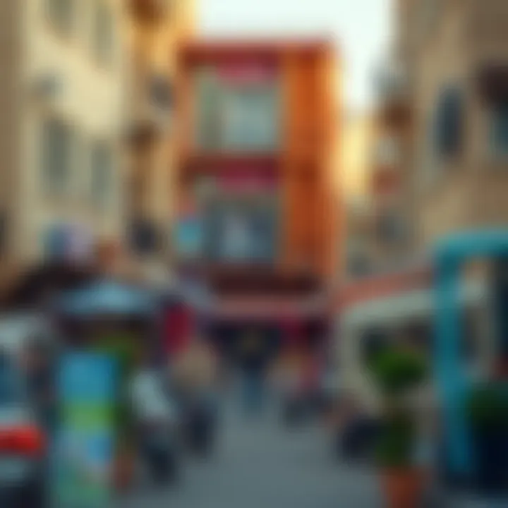 Dynamic Neighborhood Life Vibrant neighborhood scene with shops and cafes